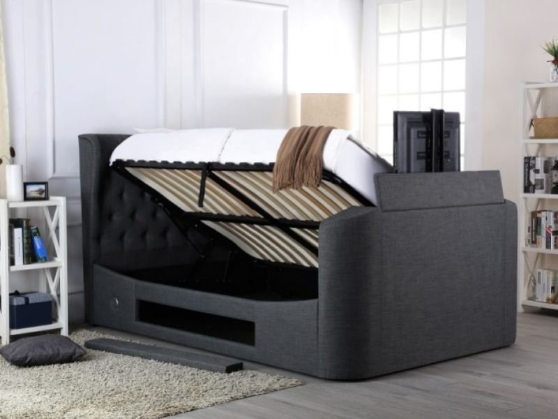 Emporia Avebury 6ft Super Kingsize Grey Fabric Ottoman TV Bed