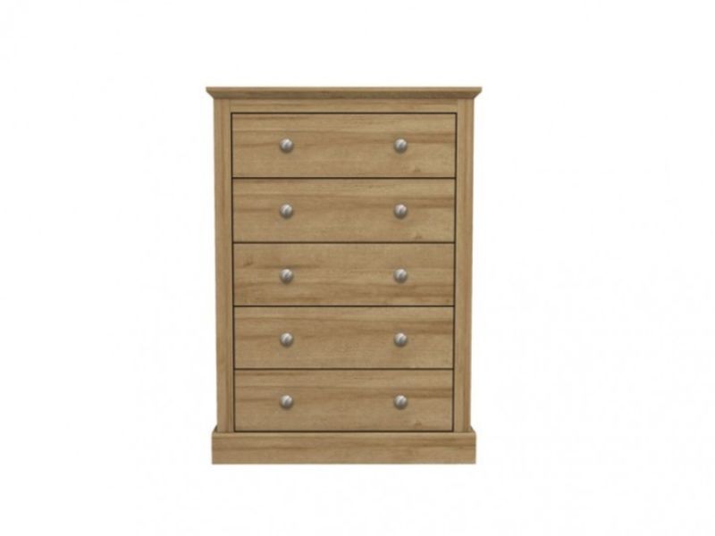 LPD Devon Oak Finish 5 Drawer Chest