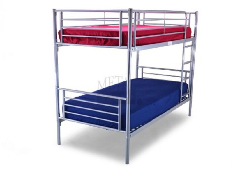 Metal Beds Bertie 3ft (90cm) Single hammered Silver Metal Bunk Bed