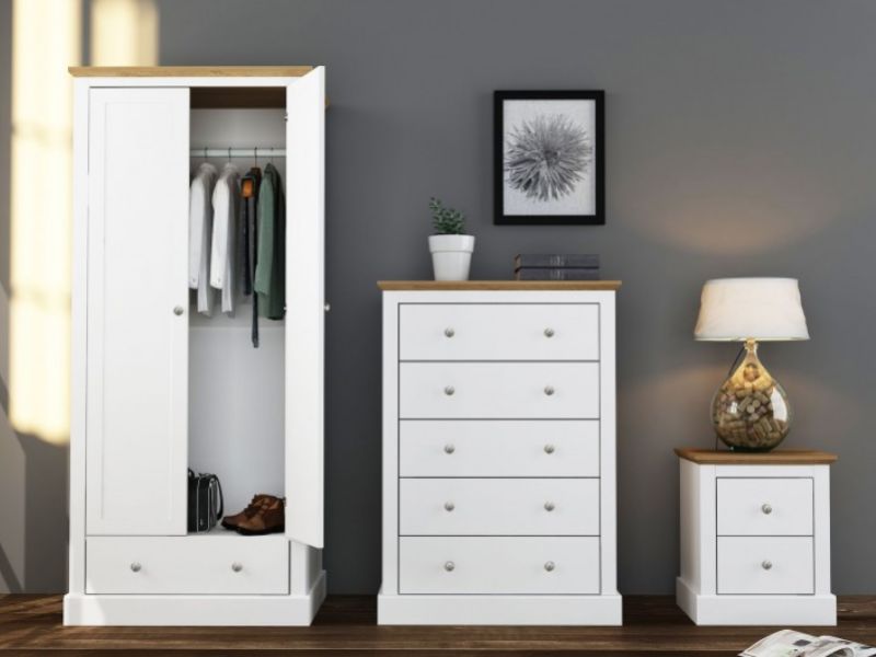 LPD Devon White Finish 2 Door 1 Drawer Wardrobe