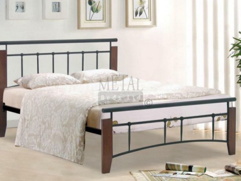 Metal Beds Kentucky 4ft (120cm) Small Double Black and Antique Oak Bed Frame