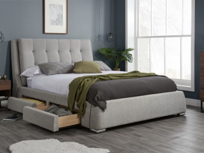 Birlea Mayfair 5ft Kingsize Grey Fabric Bed Frame with 4 Drawers