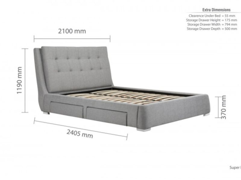 Birlea Mayfair 6ft Super Kingsize Grey Fabric Bed Frame with 4 Drawers