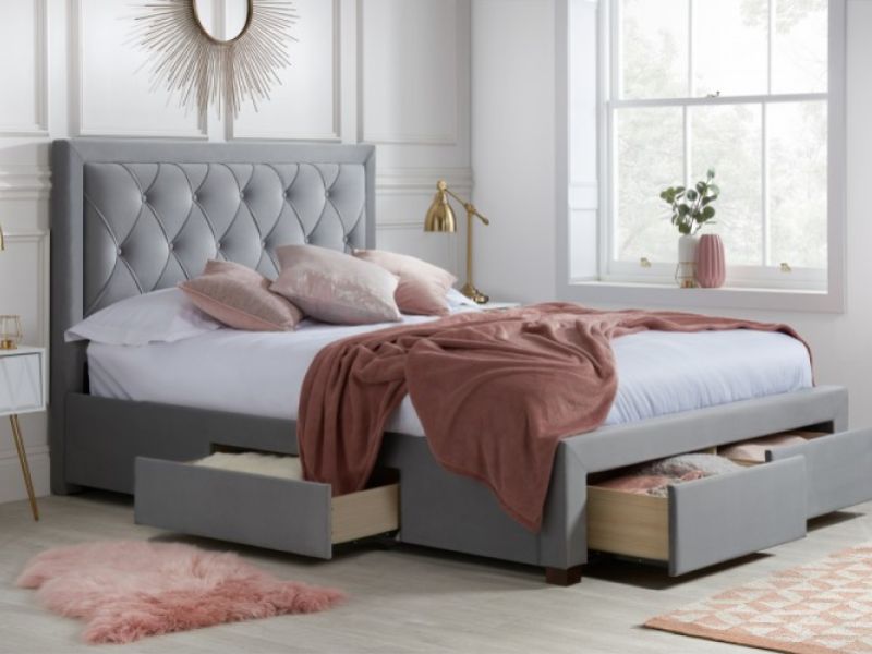 Birlea Woodbury 4ft6 Double Grey Fabric Bed Frame With 4 Drawers