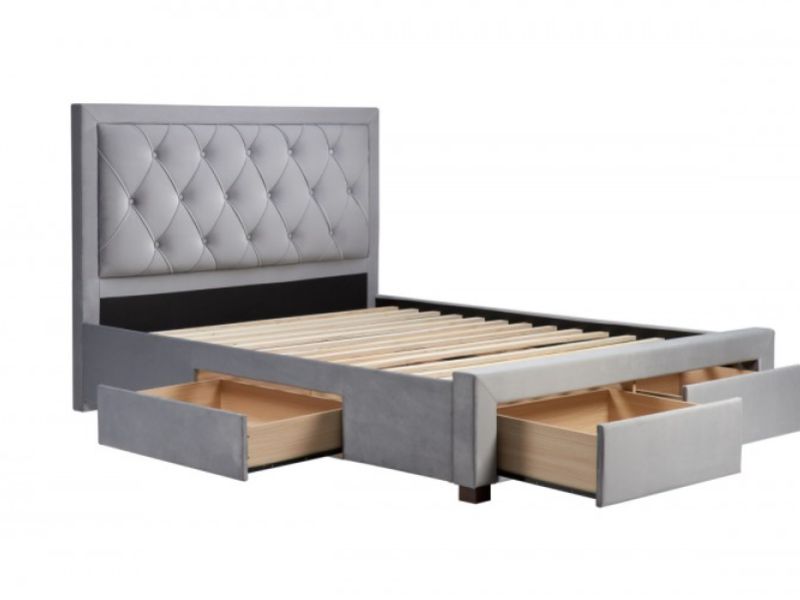 Birlea Woodbury 6ft Super Kingsize Grey Fabric Bed Frame With 4 Drawers
