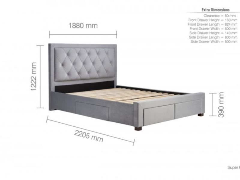 Birlea Woodbury 6ft Super Kingsize Grey Fabric Bed Frame With 4 Drawers