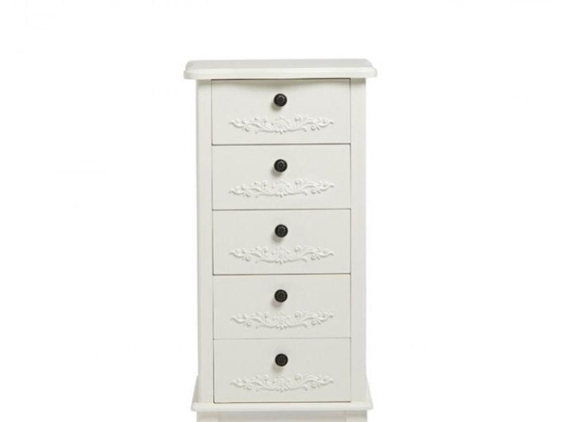 LPD Antoinette 5 Drawer Tall Narrow Chest In White