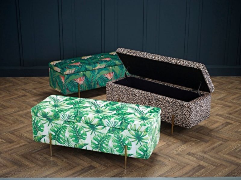 LPD Lola Palm Print Ottoman Storage Box