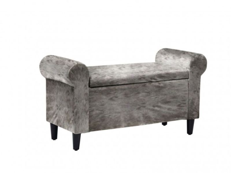 LPD Highgrove Ottoman Storage Box In Crushed Silver Velvet