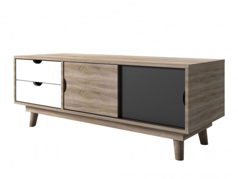 LPD Scandi TV Unit White Grey And Oak Finish