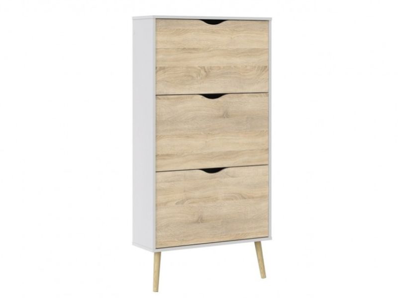 FTG Oslo 3 Tier Shoe Cabinet In White And Oak