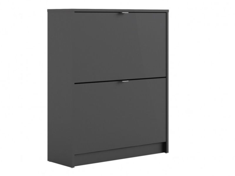 FTG Shoes 2 Tier 2 Layer Shoe Cabinet In Matt Black