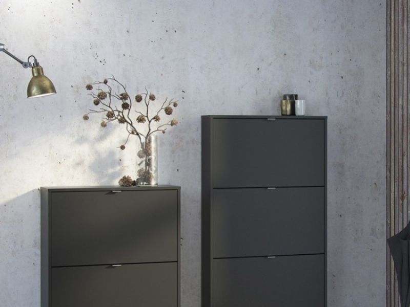FTG Shoes 2 Tier 2 Layer Shoe Cabinet In Matt Black