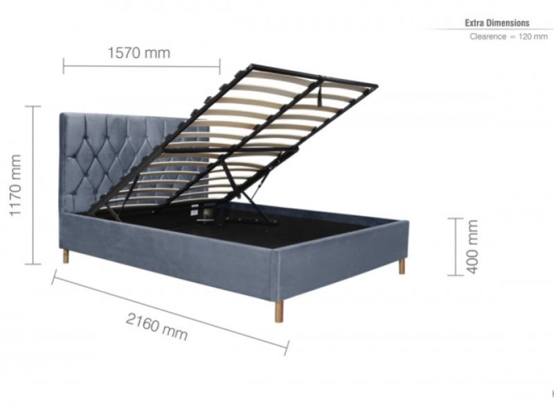 Birlea Loxley 5ft Kingsize Grey Fabric Ottoman Storage Bed Frame