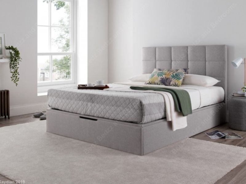 Kaydian Whitburn 5ft Kingsize Light Grey Fabric Ottoman Storage Bed