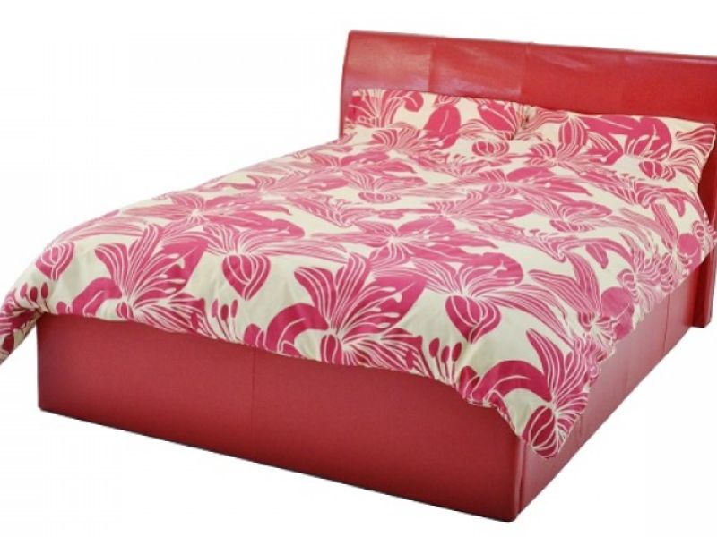 Metal Beds Chameleon 4ft6 (135cm) Double  Red Faux Leather Ottoman Bed Frame