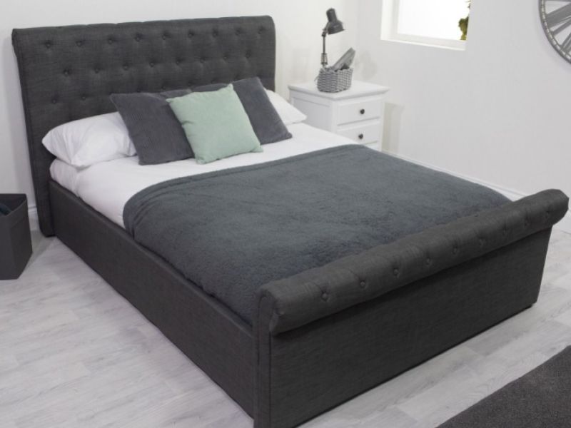 Flair Furnishings Lola 5ft Kingsize Dark Grey Fabric Ottoman Bed Frame