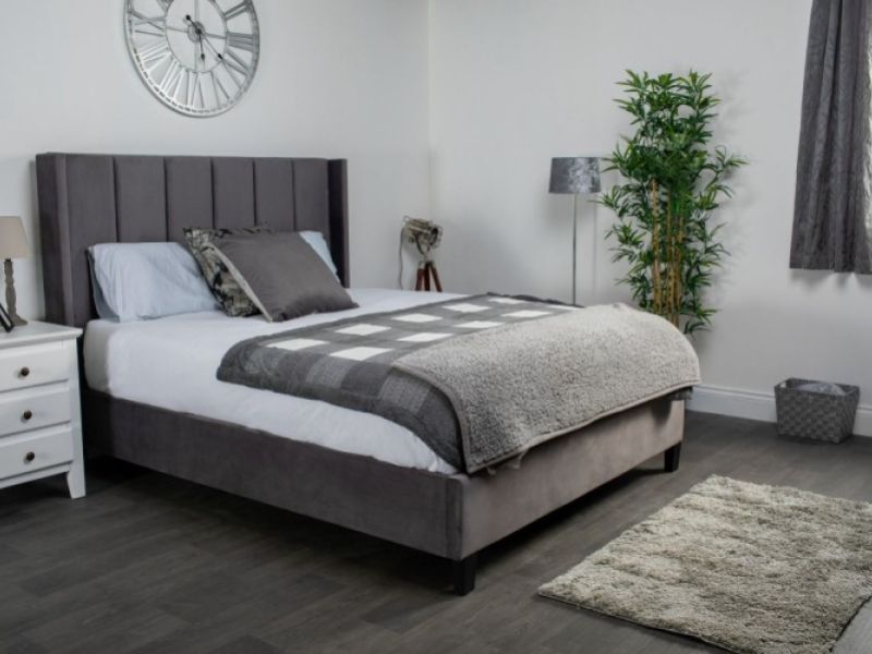 Flair Furnishings Varee 4ft6 Double Grey Velvet Fabric Bed Frame