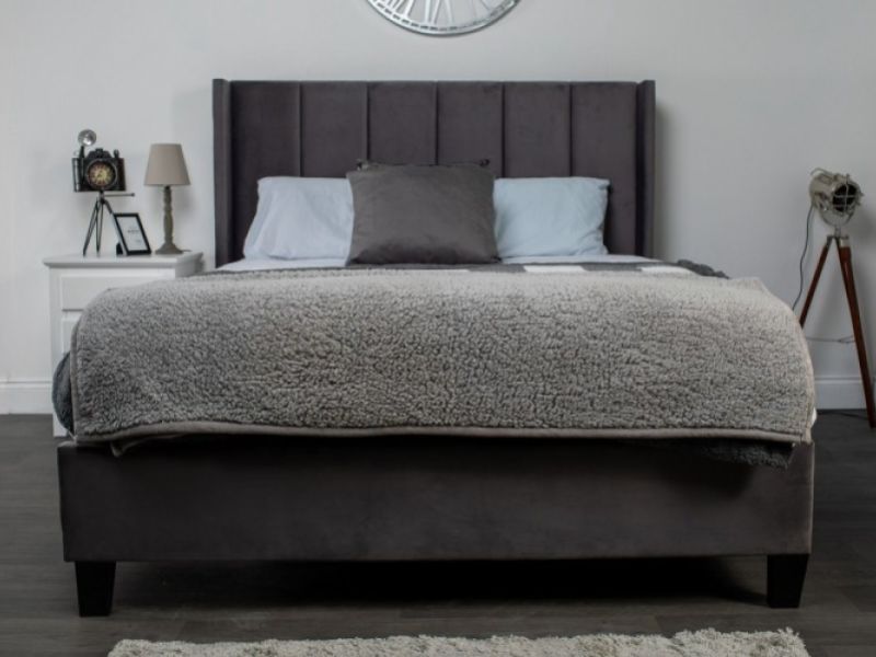 Flair Furnishings Varee 5ft Kingsize Grey Velvet Fabric Bed Frame