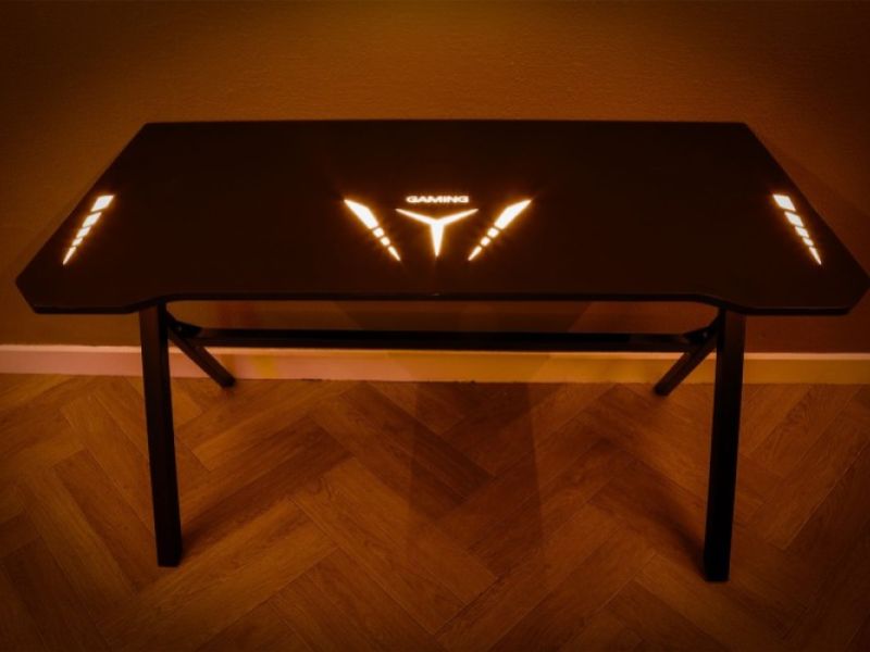 Flair Furnishings Power D Glass Top LED Gaming Desk