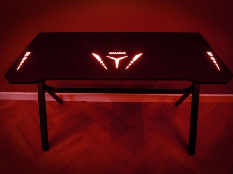Flair Furnishings Power D Glass Top LED Gaming Desk