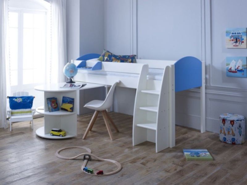 Kids Avenue Eli B Midsleeper Bed Set In White And Blue