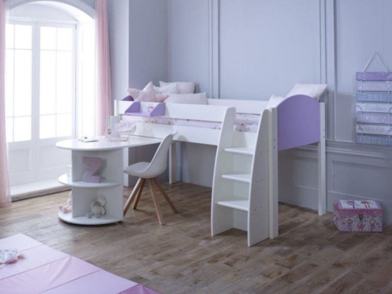 Kids Avenue Eli B Midsleeper Bed Set In White And Lilac