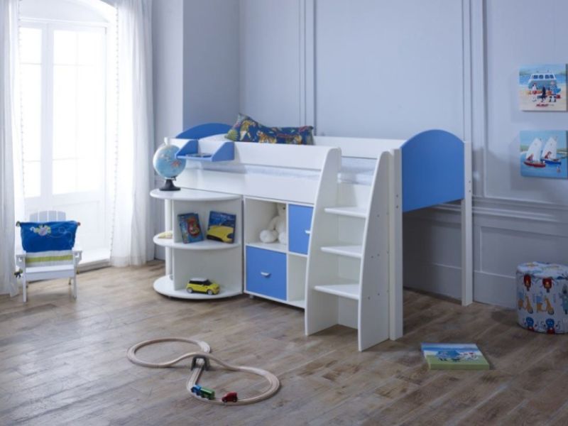 Kids Avenue Eli C Midsleeper Bed Set In White And Blue