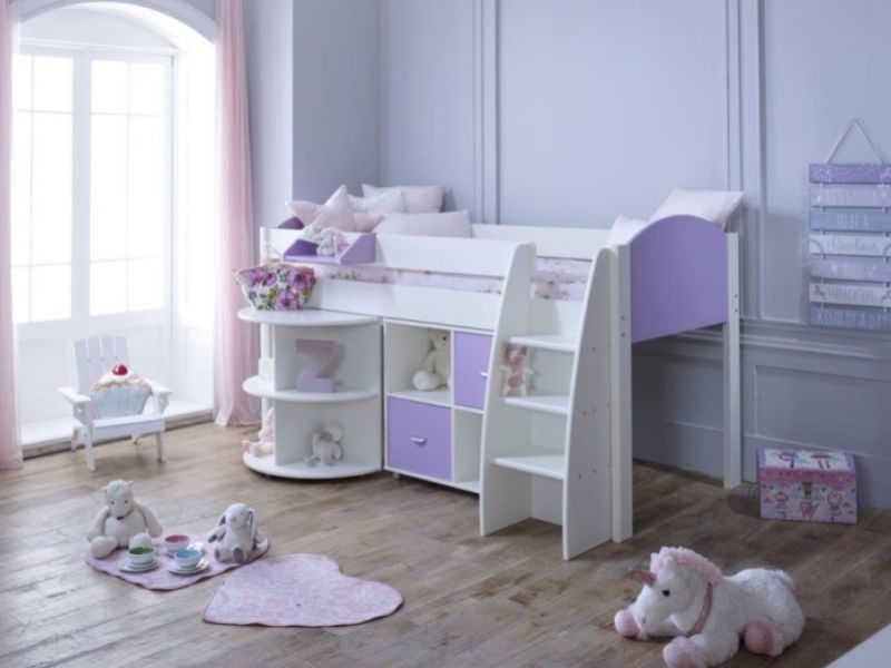 Kids Avenue Eli C Midsleeper Bed Set In White And Lilac