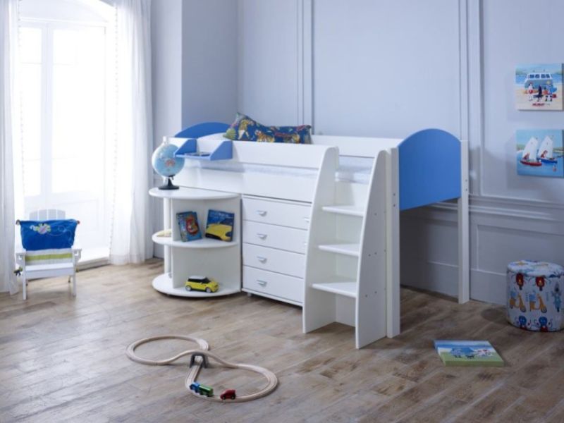 Kids Avenue Eli D Midsleeper Bed Set In White And Blue