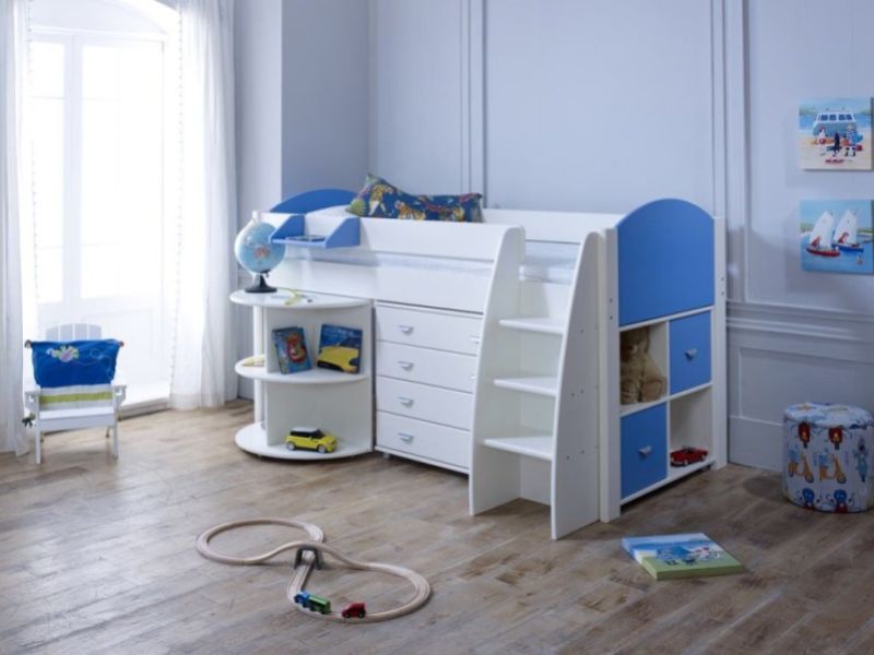 Kids Avenue Eli E Midsleeper Bed Set In White And Blue