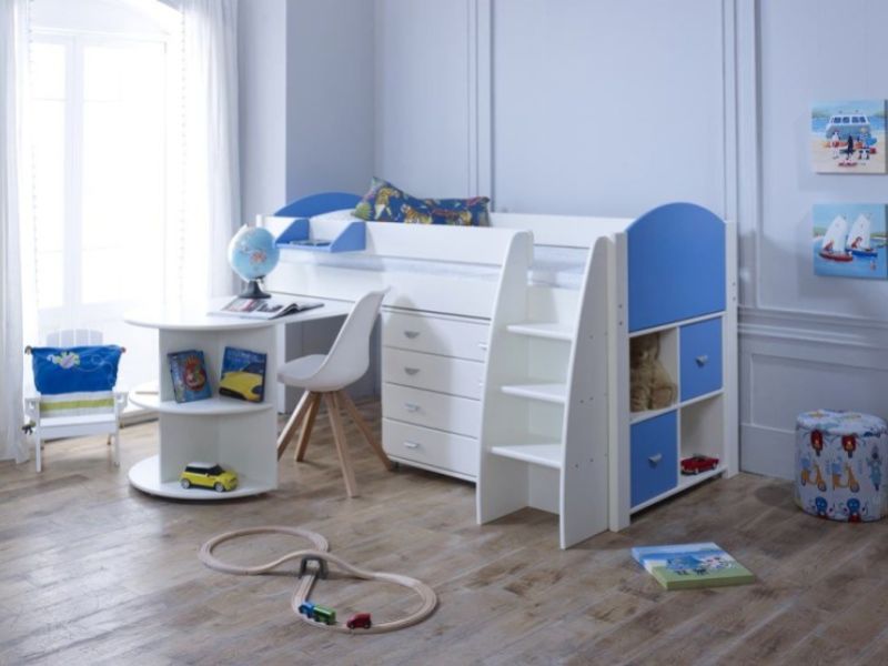 Kids Avenue Eli E Midsleeper Bed Set In White And Blue