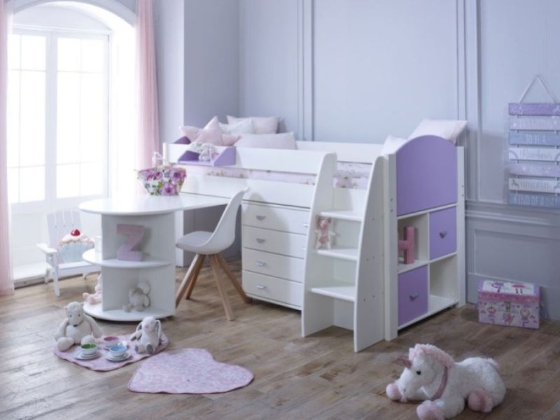 Kids Avenue Eli E Midsleeper Bed Set In White And Lilac