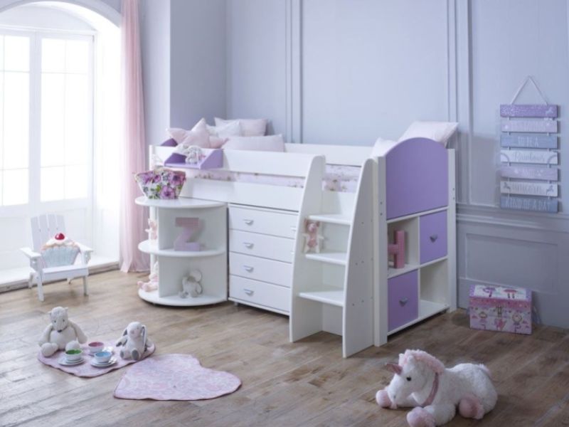 Kids Avenue Eli E Midsleeper Bed Set In White And Lilac