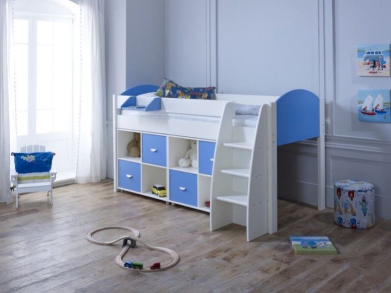 Kids Avenue Eli F Midsleeper Bed Set In White And Blue