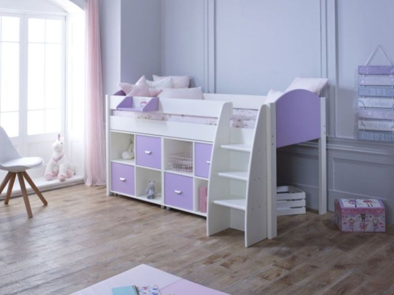 Kids Avenue Eli F Midsleeper Bed Set In White And Lilac