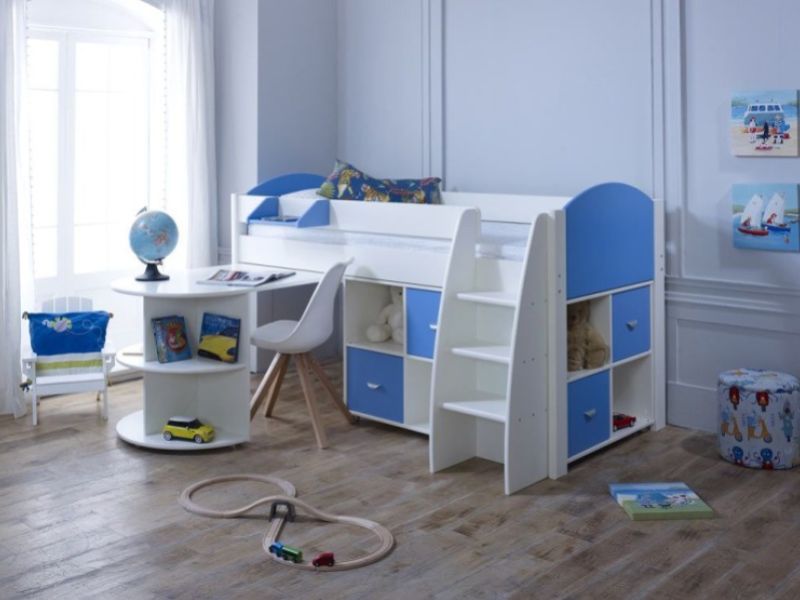 Kids Avenue Eli G Midsleeper Bed Set In White And Blue