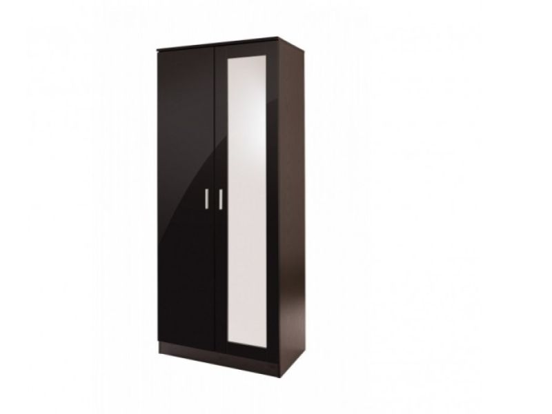 GFW Ottawa 2 Door Wardrobe with Mirror in Black Oak and Black Gloss