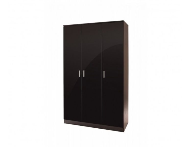 GFW Ottawa 3 Door Wardrobe in Black Oak and Black Gloss