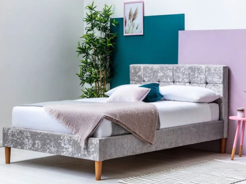 Sleep Design Highclere 4ft6 Double Crushed Silver Velvet Bed Frame