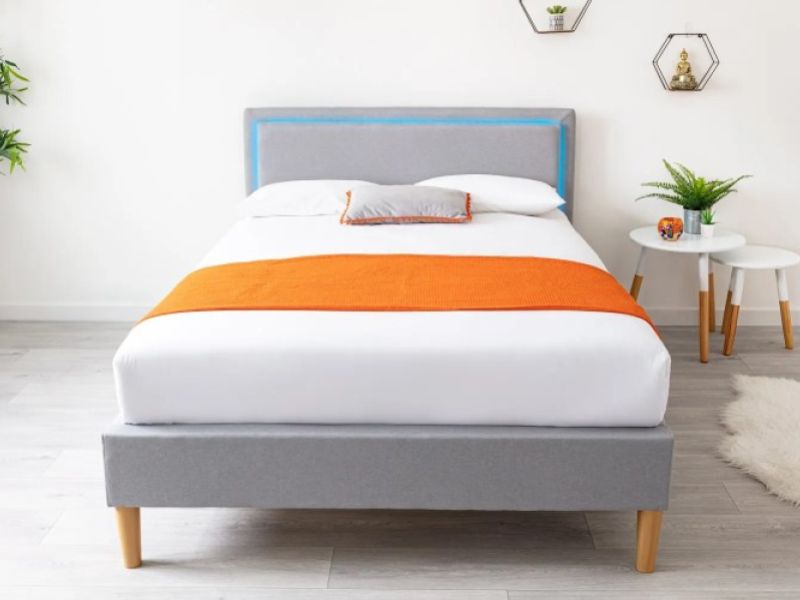 Sleep Design Ludlow 4ft Small Double Light Grey Linen Bed Frame With LED Lights