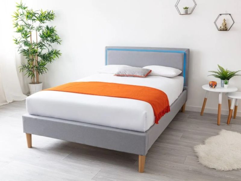 Sleep Design Ludlow 4ft Small Double Light Grey Linen Bed Frame With LED Lights