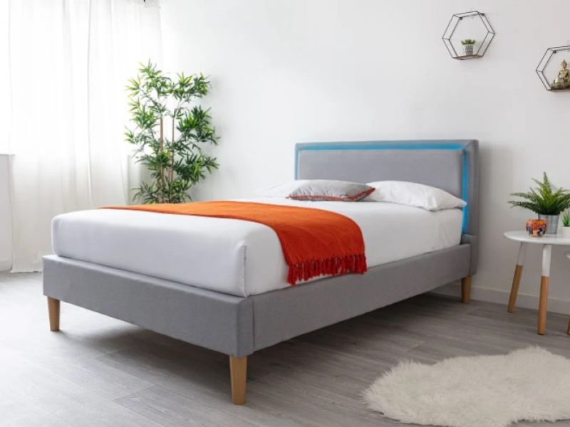 Sleep Design Ludlow 4ft Small Double Light Grey Linen Bed Frame With LED Lights