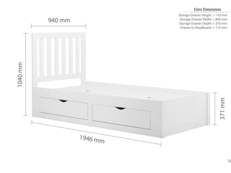 Birlea Appleby 3ft Single White Wooden Bed Frame With Drawers