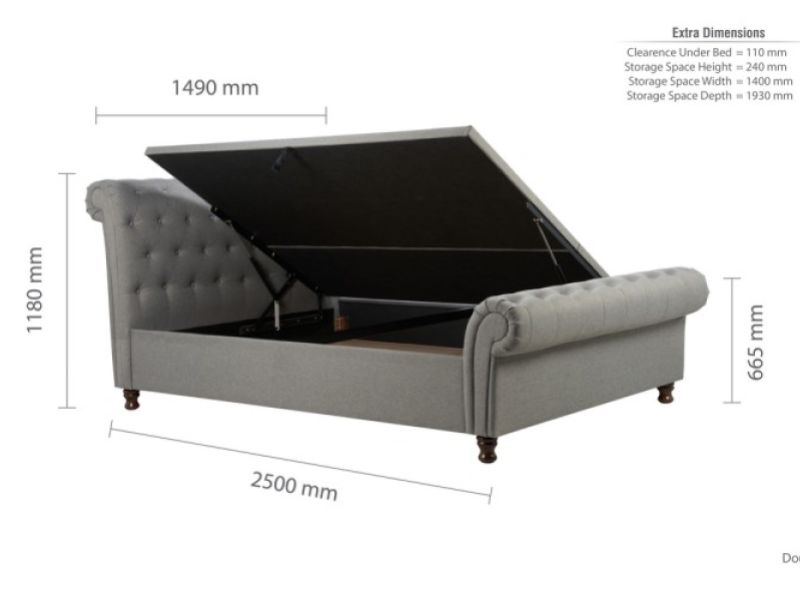 Birlea Castello 4ft6 Double Grey Fabric Ottoman Bed Frame