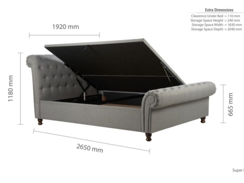 Birlea Castello 6ft Super Kingsize Grey Fabric Ottoman Bed Frame