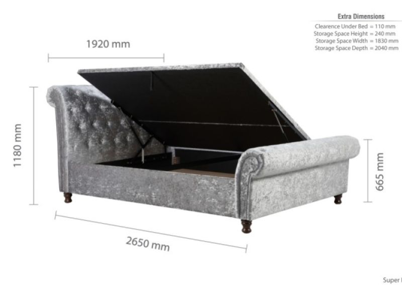 Birlea Castello 6ft Super Kingsize Steel Crushed Velvet Fabric Ottoman Bed Frame