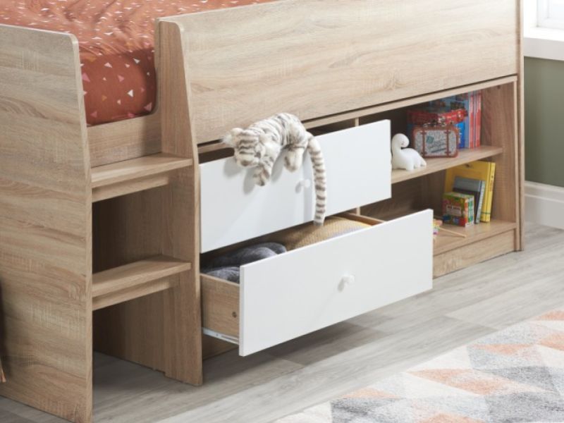 Birlea Leyton 3ft Single White And Oak Finish Cabin Bed