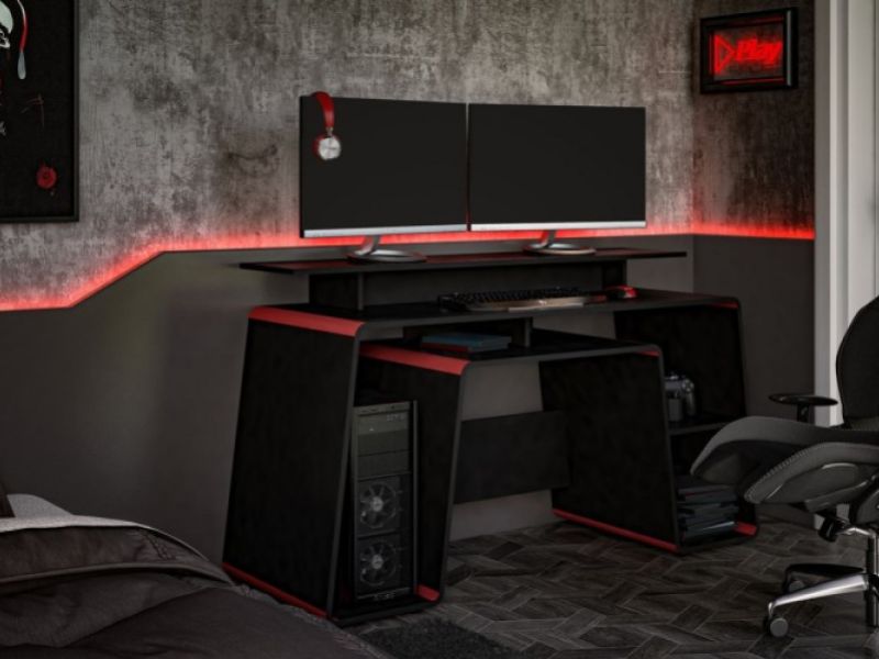 Birlea Onyx Black And Red Gaming Desk