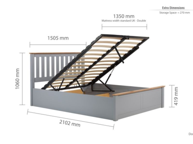STORE CLEARANCE Birlea Phoenix 4ft6 Double Stone Grey Ottoman Lift Wooden Bed Frame